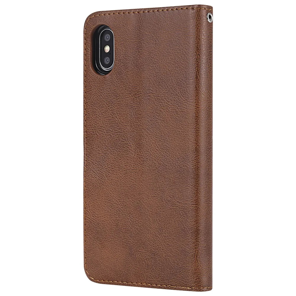 For iPhone XS Max Case 2 in 1 Detachable Magnetic Leather Wallet Mobile Cover with Strap - Brown - 3