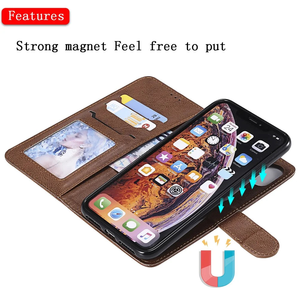 For iPhone XS Max Case 2 in 1 Detachable Magnetic Leather Wallet Mobile Cover with Strap - Brown - 5