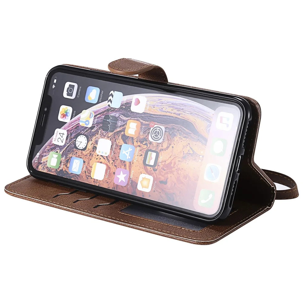 For iPhone XS Max Case 2 in 1 Detachable Magnetic Leather Wallet Mobile Cover with Strap - Brown - 7