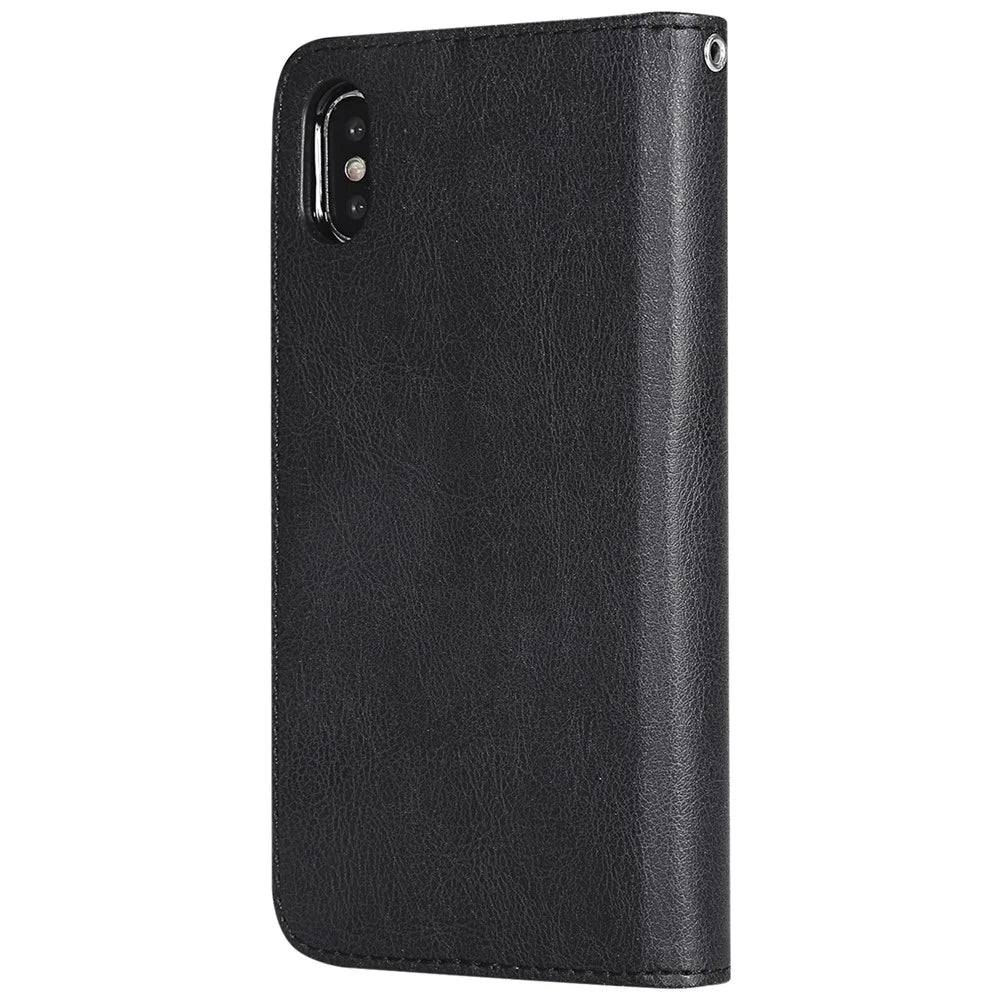 For iPhone XS / X Case 2 in 1 Detachable Magnetic Leather Wallet Mobile Cover with Strap - Black - 3