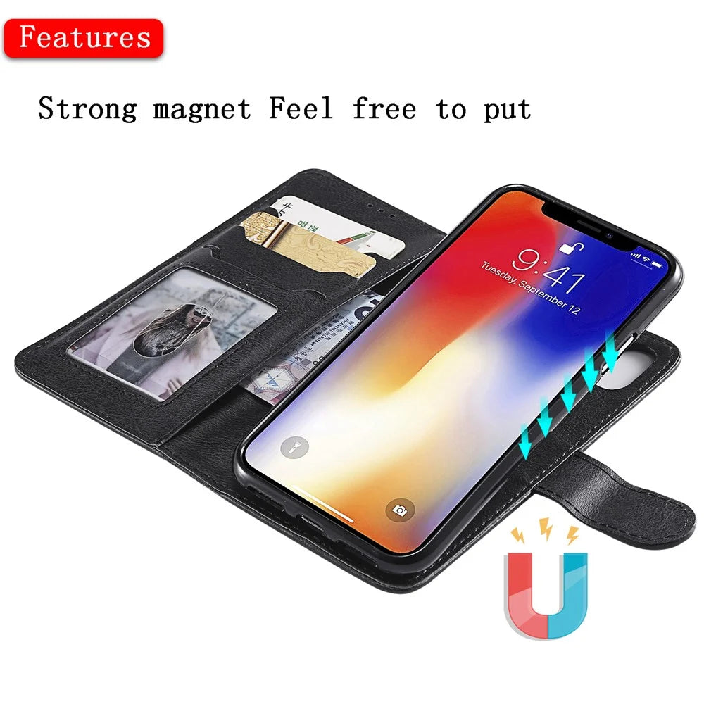 For iPhone XS / X Case 2 in 1 Detachable Magnetic Leather Wallet Mobile Cover with Strap - Black - 5