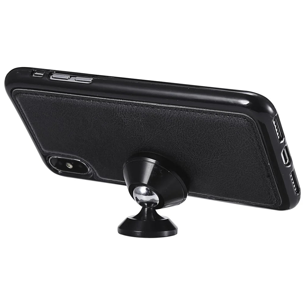 For iPhone XS / X Case 2 in 1 Detachable Magnetic Leather Wallet Mobile Cover with Strap - Black - 7