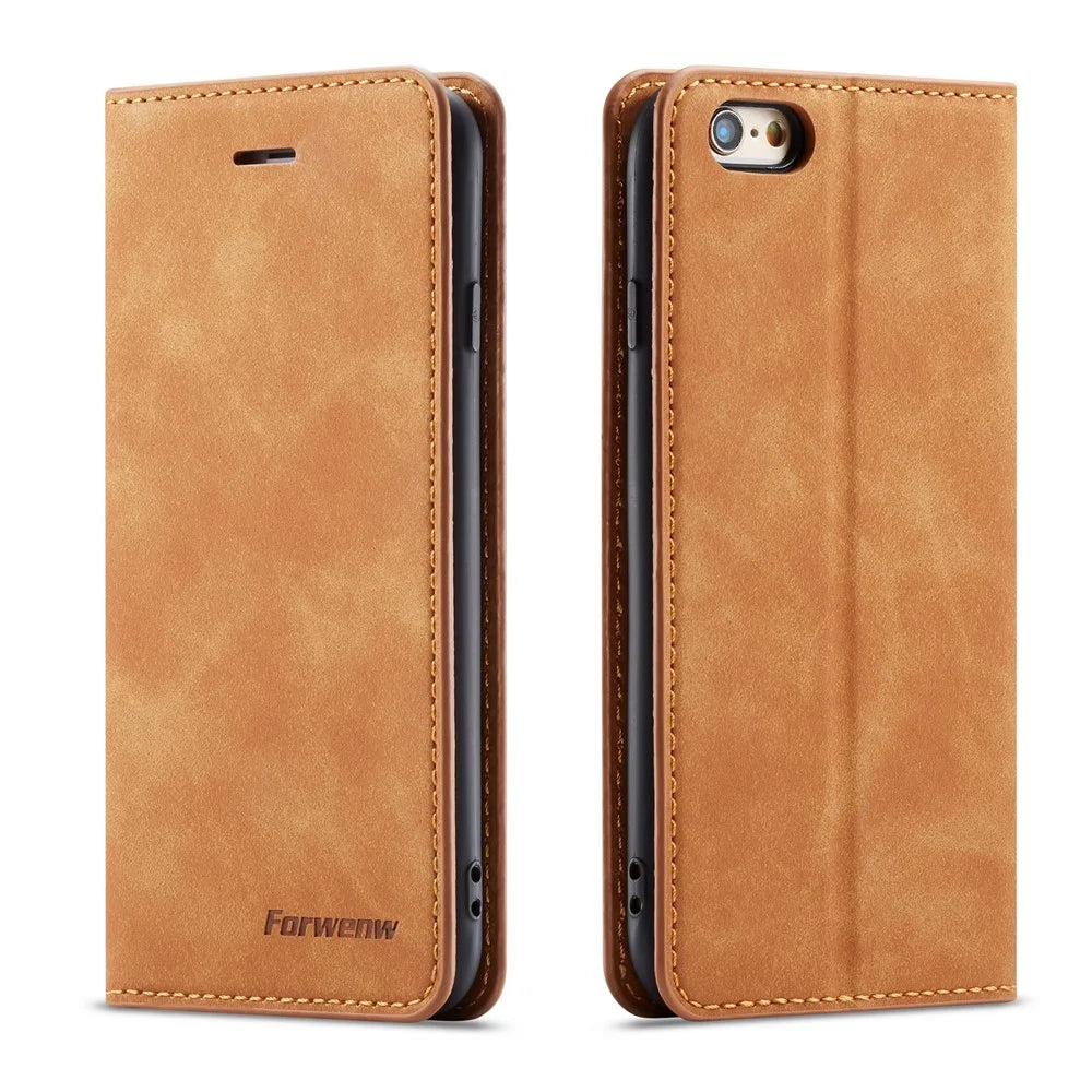 FORWENW Fantasy Series Silky Touch Leather Wallet Case for iPhone 6s Plus / 6 Plus - Brown - 1