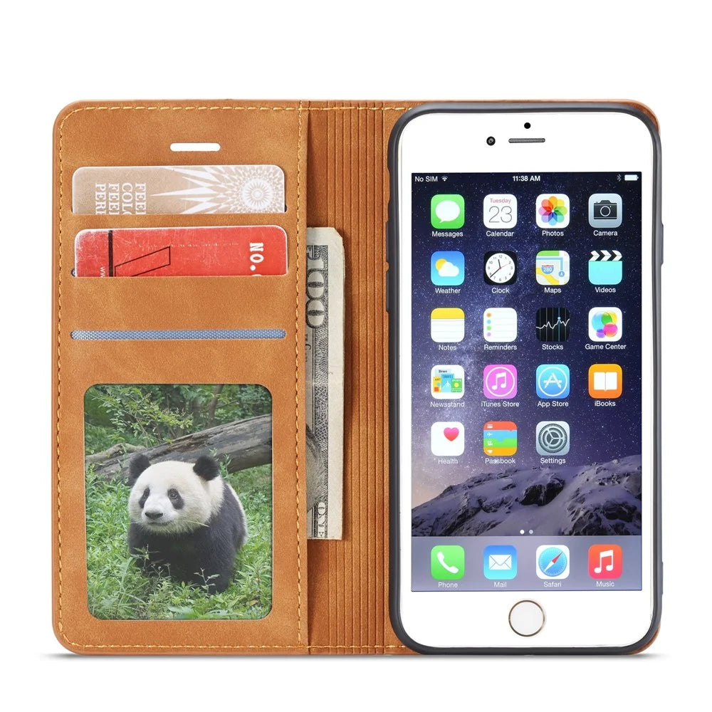 FORWENW Fantasy Series Silky Touch Leather Wallet Case for iPhone 6s Plus / 6 Plus - Brown - 4