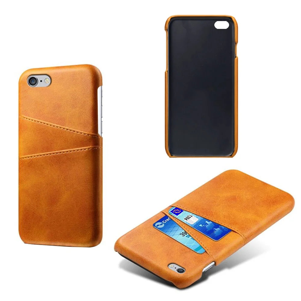 PU Leather Coated PC Hard Case with [Double Card Slots] for iPhone 6s Plus / 6 Plus - Orange - 5
