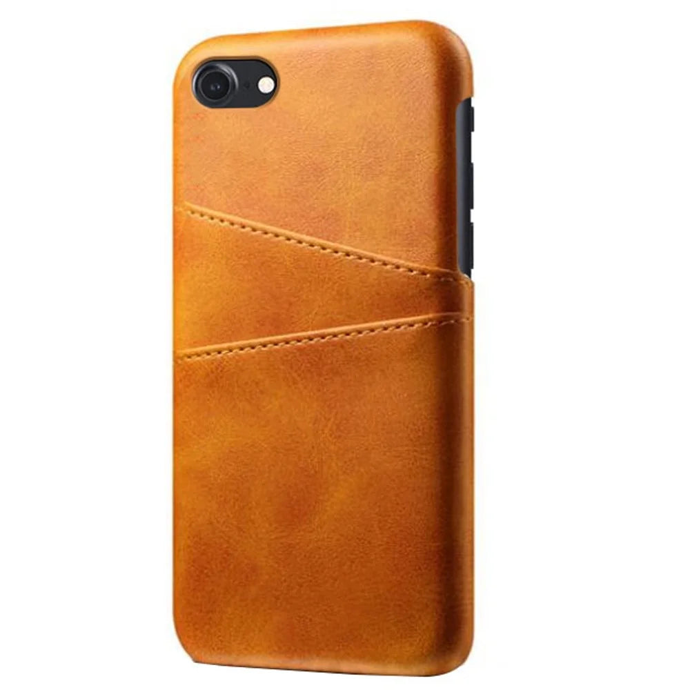 Double Card Slots Case for iPhone 8 / 7 / SE (2022) / SE (2020) 4.7 inch, PU Leather Coated PC Hard Shell Back Cover - Orange - 4