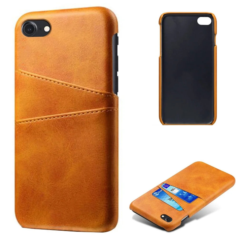 Double Card Slots Case for iPhone 8 / 7 / SE (2022) / SE (2020) 4.7 inch, PU Leather Coated PC Hard Shell Back Cover - Orange - 5
