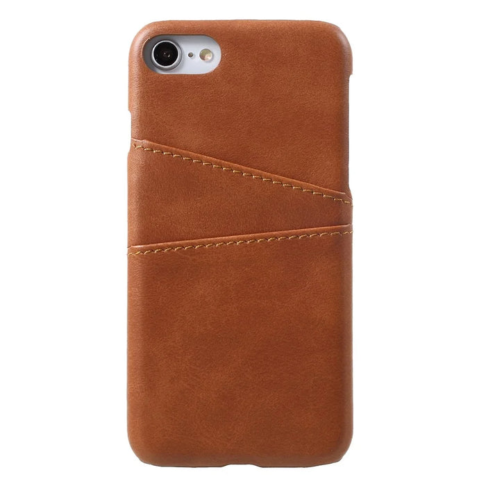 Double Card Slots PU Leather Coated PC Hard Accessory Cover for iPhone 7/8/SE (2020)/SE (2022) 4.7 inch - Coffee - 1