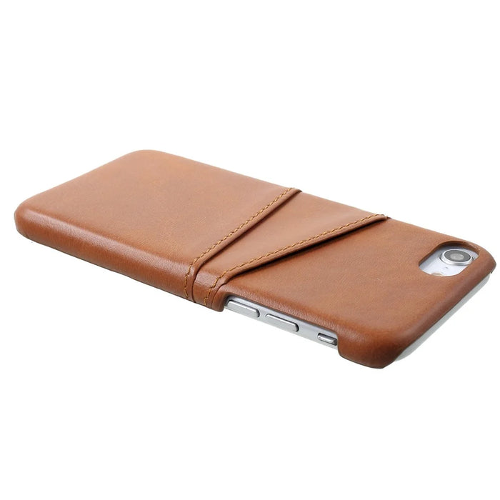 Double Card Slots PU Leather Coated PC Hard Accessory Cover for iPhone 7/8/SE (2020)/SE (2022) 4.7 inch - Coffee - 4