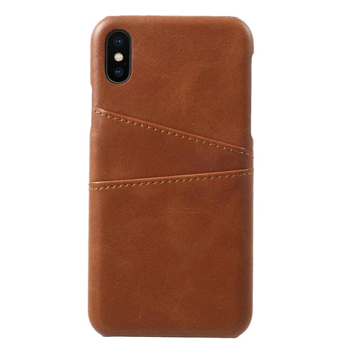 Double Card Slots PU Leather Coated PC Case Phone Accessory for iPhone XS / X 5.8 inch - Coffee - 1