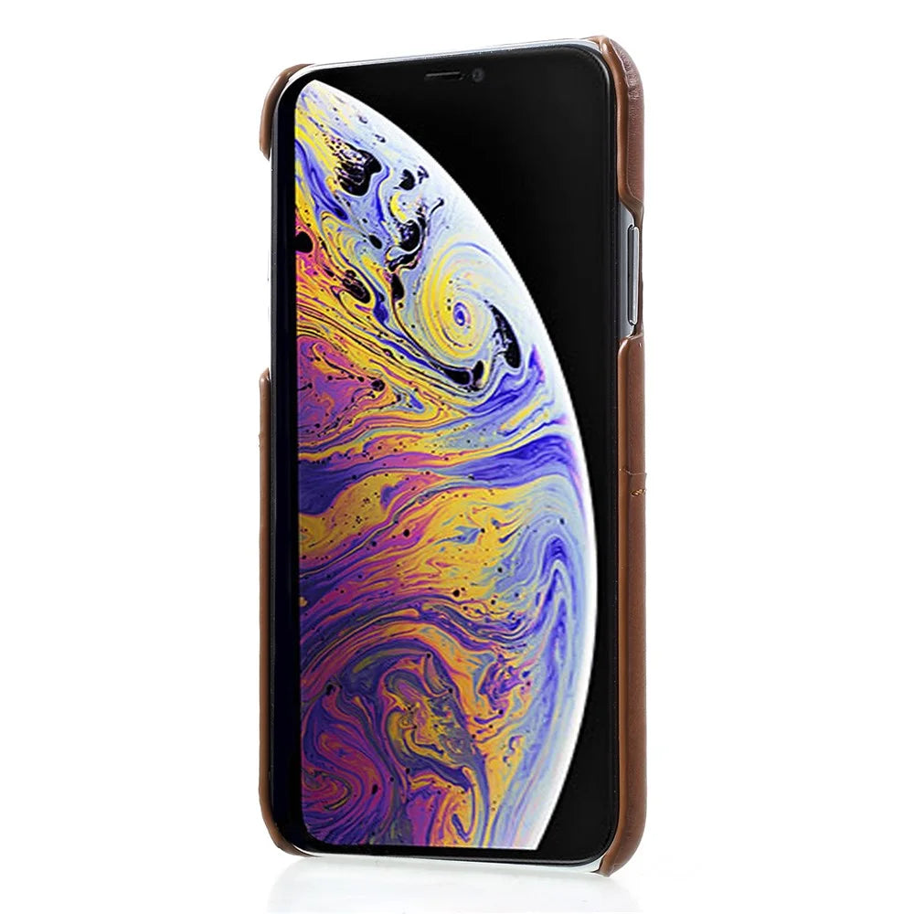 Double Card Slots PU Leather Coated PC Case Phone Accessory for iPhone XS / X 5.8 inch - Coffee - 2