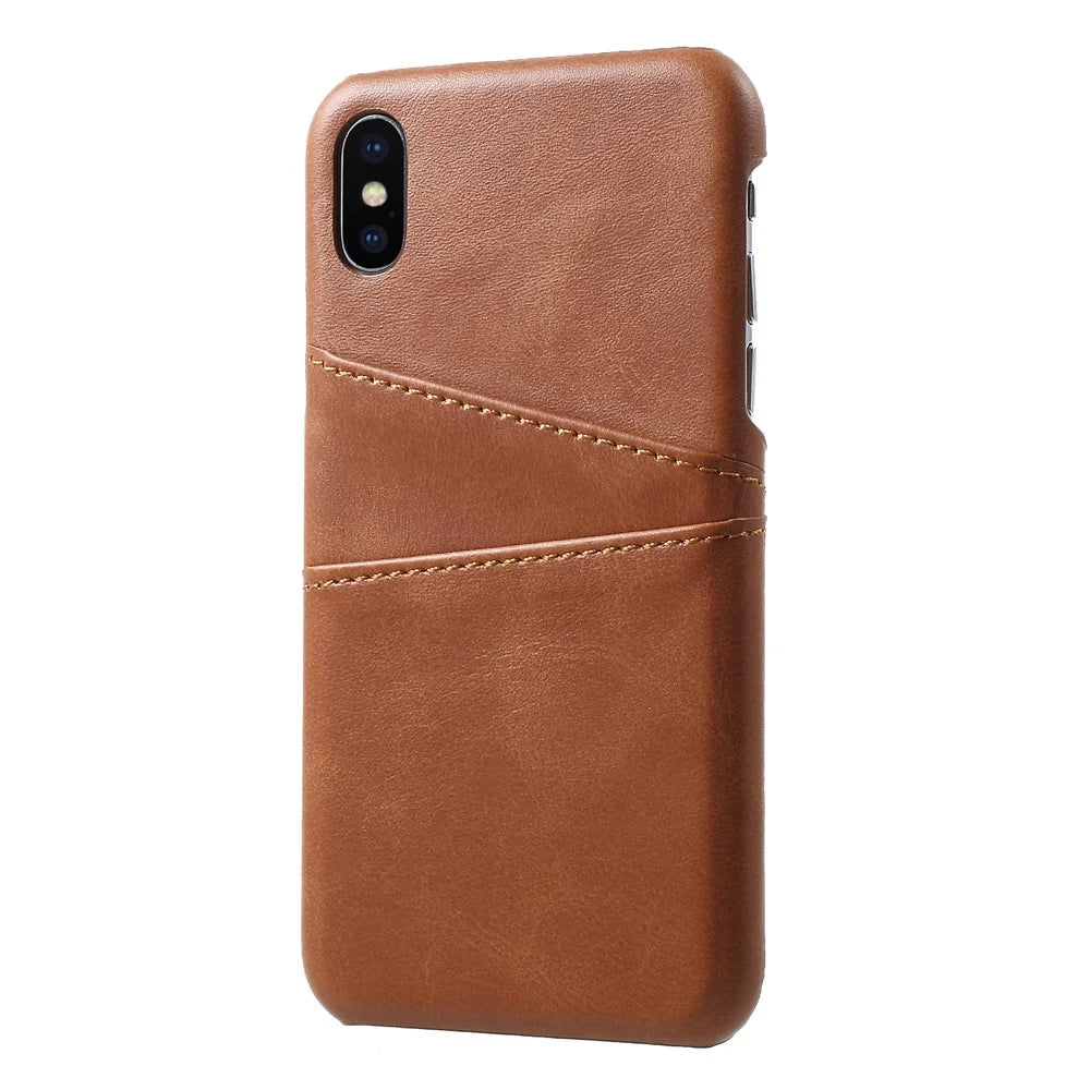 Double Card Slots PU Leather Coated PC Case Phone Accessory for iPhone XS / X 5.8 inch - Coffee - 3