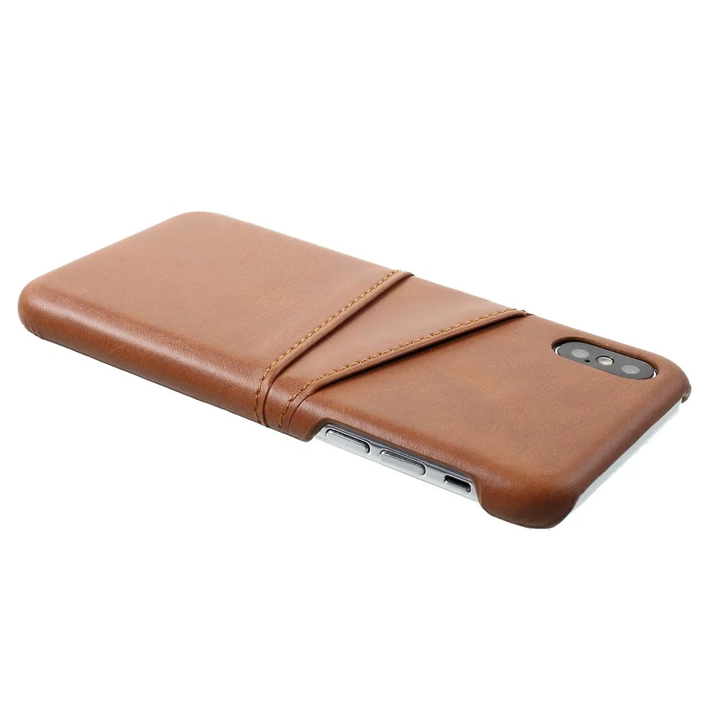 Double Card Slots PU Leather Coated PC Case Phone Accessory for iPhone XS / X 5.8 inch - Coffee - 4