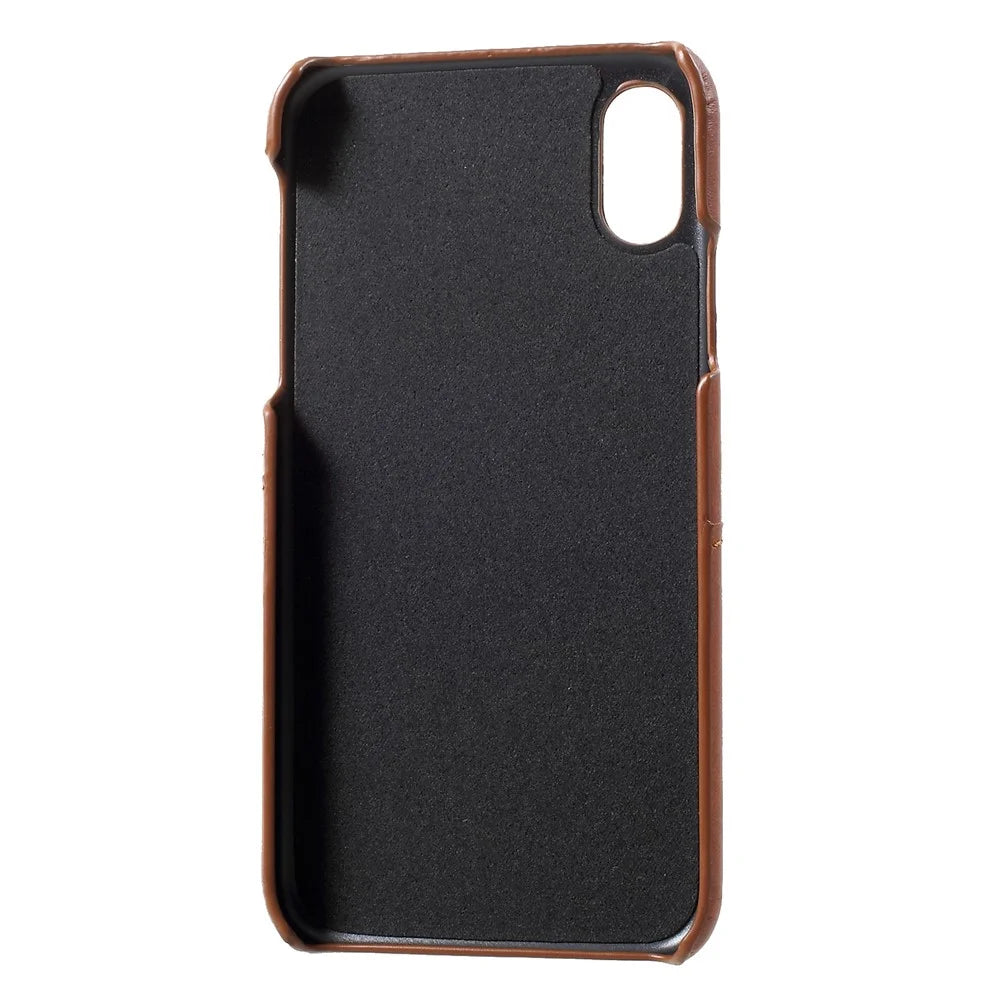 Double Card Slots PU Leather Coated PC Case Phone Accessory for iPhone XS / X 5.8 inch - Coffee - 5