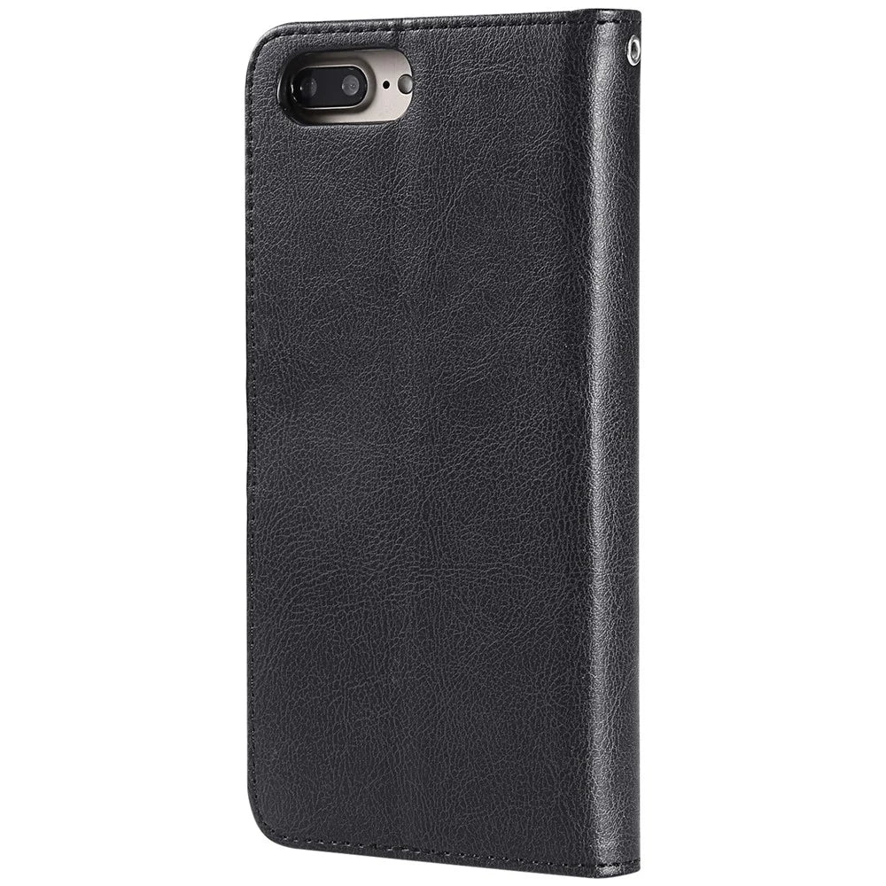 For iPhone 8 Plus / 7 Plus / 6 Plus Case 2 in 1 Detachable Magnetic Leather Wallet Mobile Cover with Strap - Black - 3