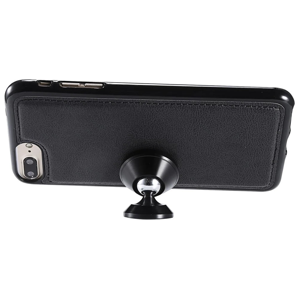 For iPhone 8 Plus / 7 Plus / 6 Plus Case 2 in 1 Detachable Magnetic Leather Wallet Mobile Cover with Strap - Black - 7
