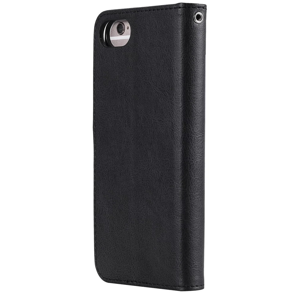 For iPhone 6s / 6 / 7 / 8 / SE (2020) / SE (2022) Case 2 in 1 Detachable Magnetic Leather Wallet Mobile Cover with Strap - Black - 3