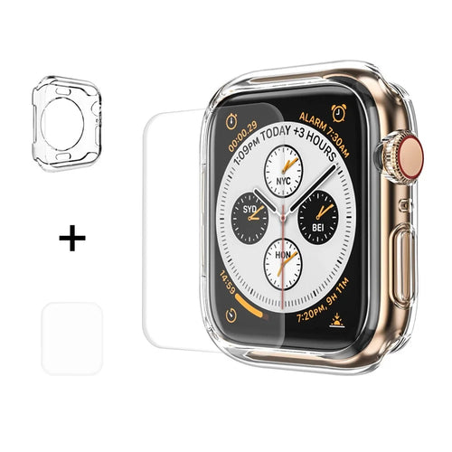 HAT PRINCE for Apple Watch Series SE3 / SE2 / SE1 /  6 / 5 / 4 44mm Clear Soft TPU Case + 3D PET Curved Hot Bending Clear Screen Protector - 1