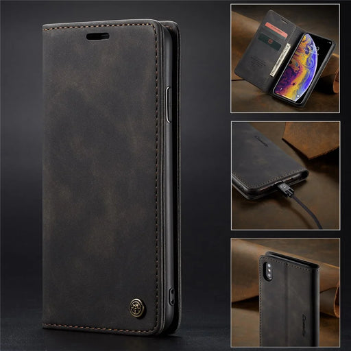 CASEME 013 Series for iPhone XS/X 5.8 inch Retro Flip Leather Phone Case [Auto-absorbed] [Wallet Stand] - Black - 1