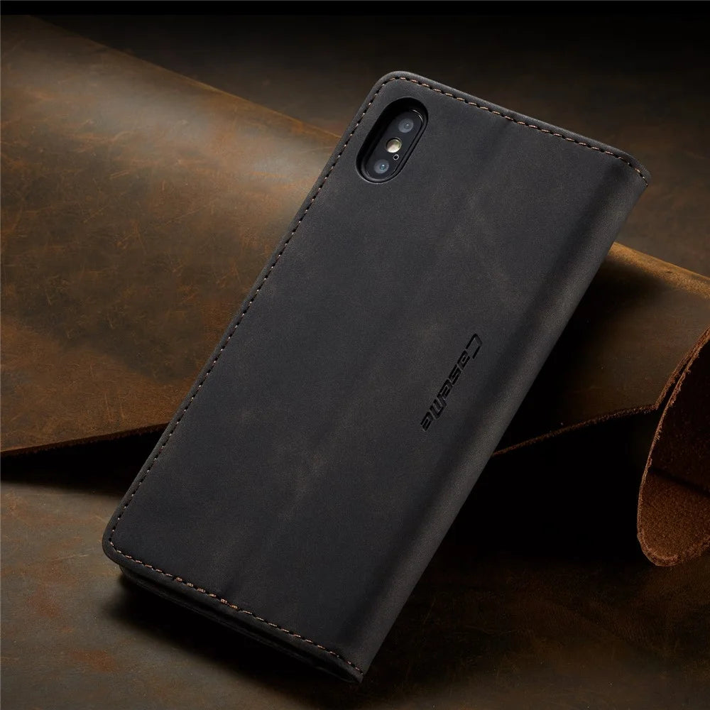 CASEME 013 Series for iPhone XS/X 5.8 inch Retro Flip Leather Phone Case [Auto-absorbed] [Wallet Stand] - Black - 2