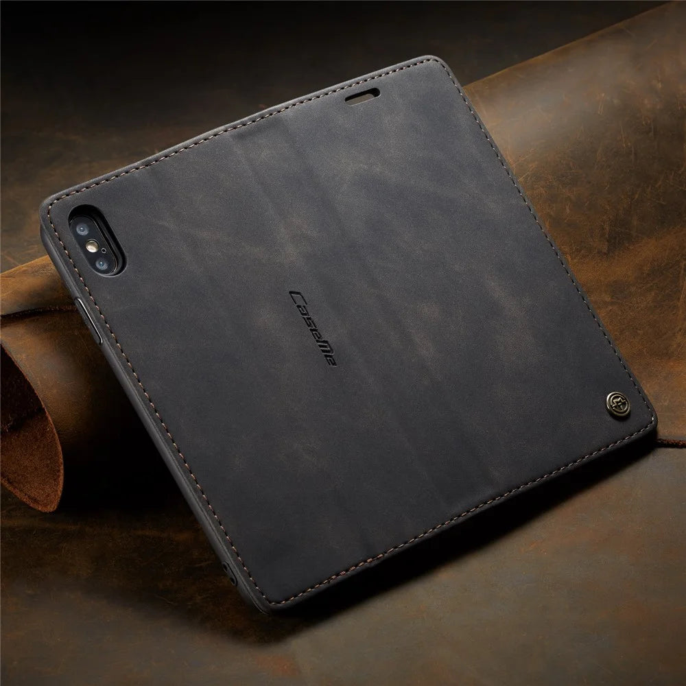 CASEME 013 Series for iPhone XS/X 5.8 inch Retro Flip Leather Phone Case [Auto-absorbed] [Wallet Stand] - Black - 3
