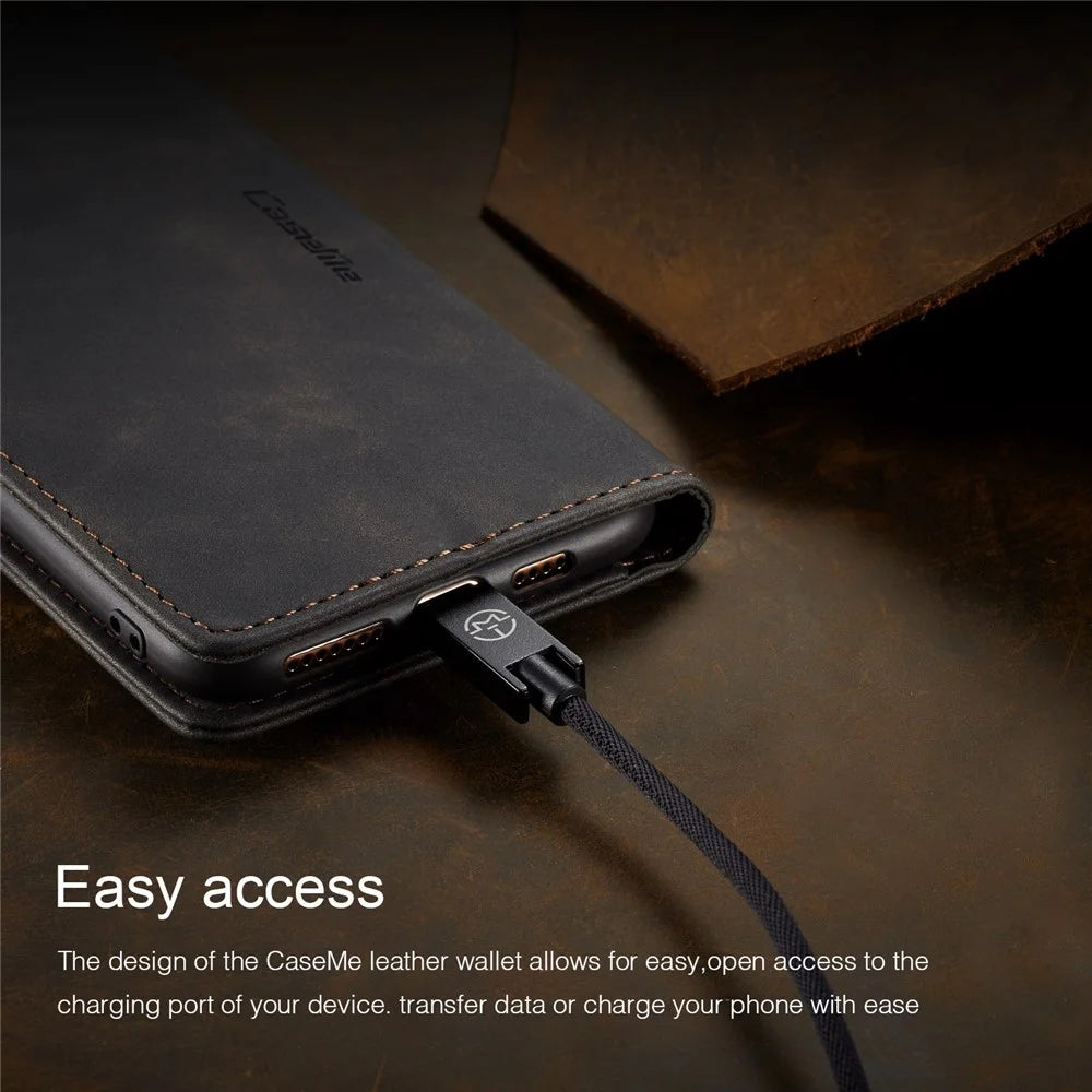 CASEME 013 Series for iPhone XS/X 5.8 inch Retro Flip Leather Phone Case [Auto-absorbed] [Wallet Stand] - Black - 4