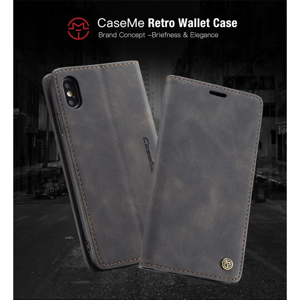 CASEME 013 Series for iPhone XS/X 5.8 inch Retro Flip Leather Phone Case [Auto-absorbed] [Wallet Stand] - Black - 7