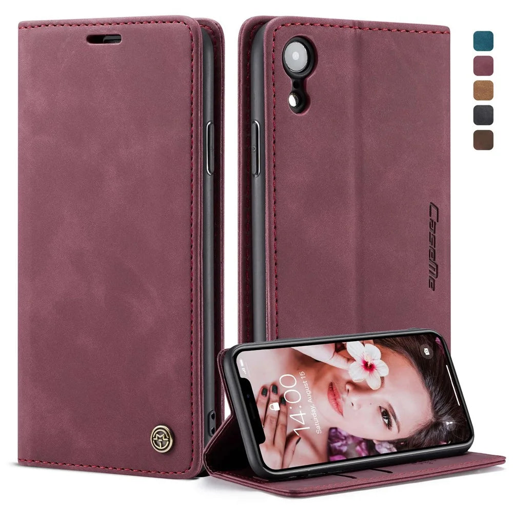CASEME 013 Series PU Leather Magnetic Flap Case for iPhone XR 6.1 inch - Wine Red - 1