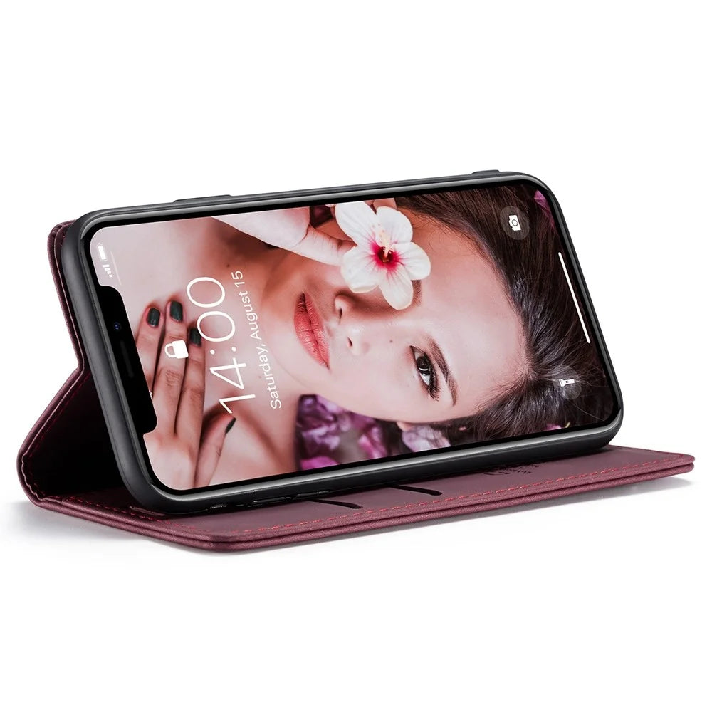 CASEME 013 Series PU Leather Magnetic Flap Case for iPhone XR 6.1 inch - Wine Red - 3