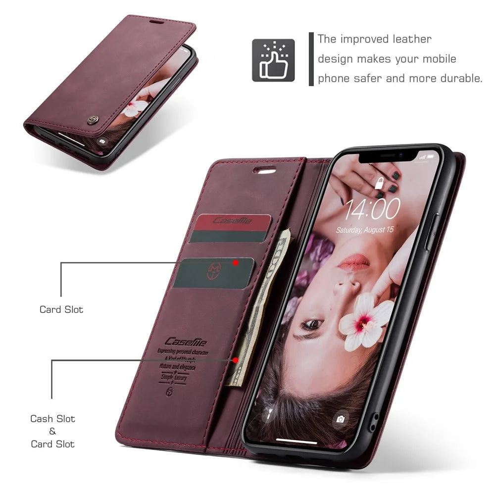 CASEME 013 Series PU Leather Magnetic Flap Case for iPhone XR 6.1 inch - Wine Red - 4