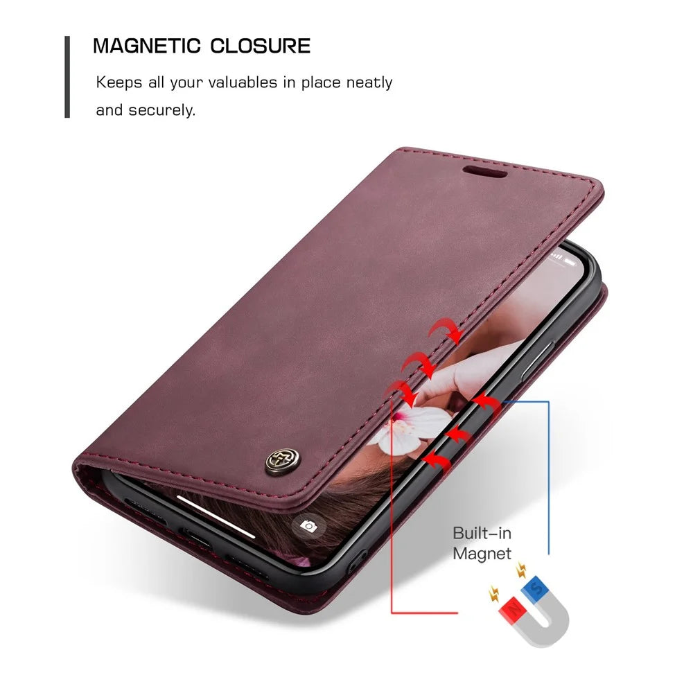 CASEME 013 Series PU Leather Magnetic Flap Case for iPhone XR 6.1 inch - Wine Red - 5