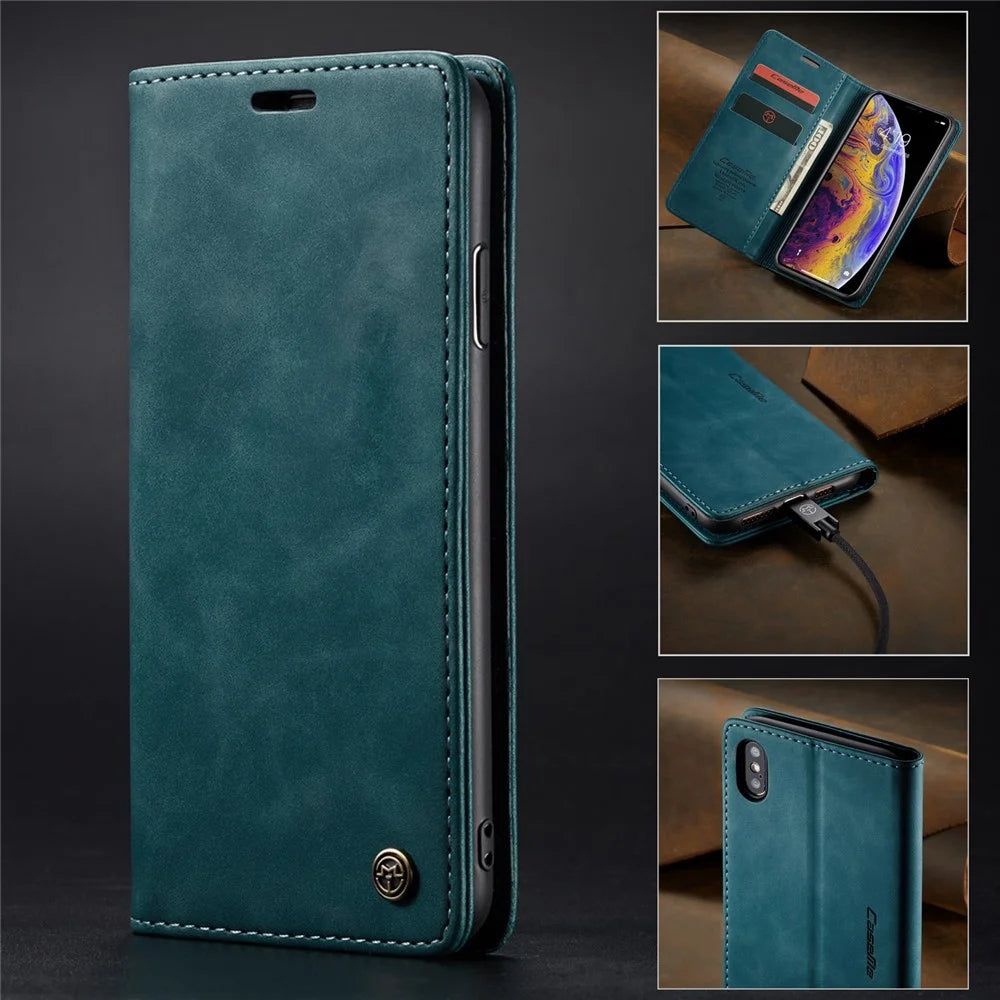 CASEME 013 Series PU Leather Wallet Mobile Phone Shell with Stand for iPhone XS Max 6.5 inch - Blue - 1