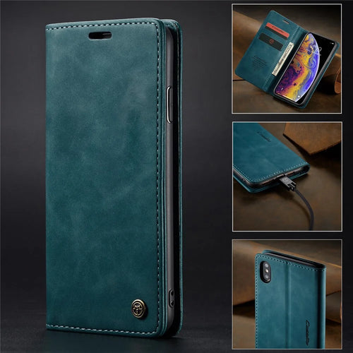 CASEME 013 Series PU Leather Wallet Mobile Phone Shell with Stand for iPhone XS Max 6.5 inch - Blue - 1