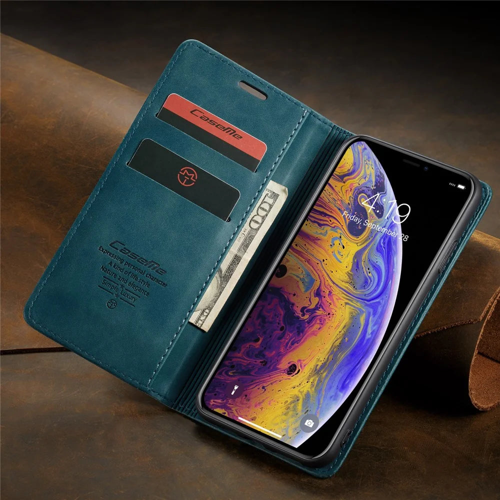 CASEME 013 Series PU Leather Wallet Mobile Phone Shell with Stand for iPhone XS Max 6.5 inch - Blue - 3