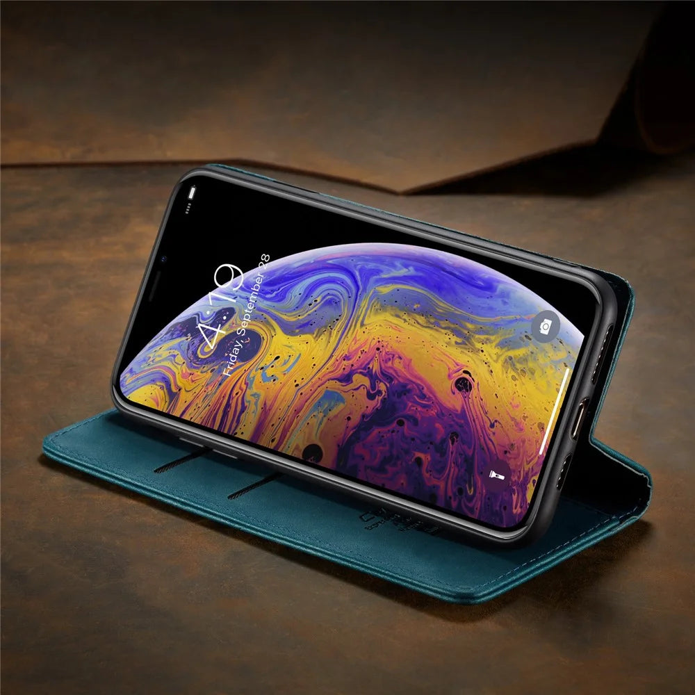CASEME 013 Series PU Leather Wallet Mobile Phone Shell with Stand for iPhone XS Max 6.5 inch - Blue - 7