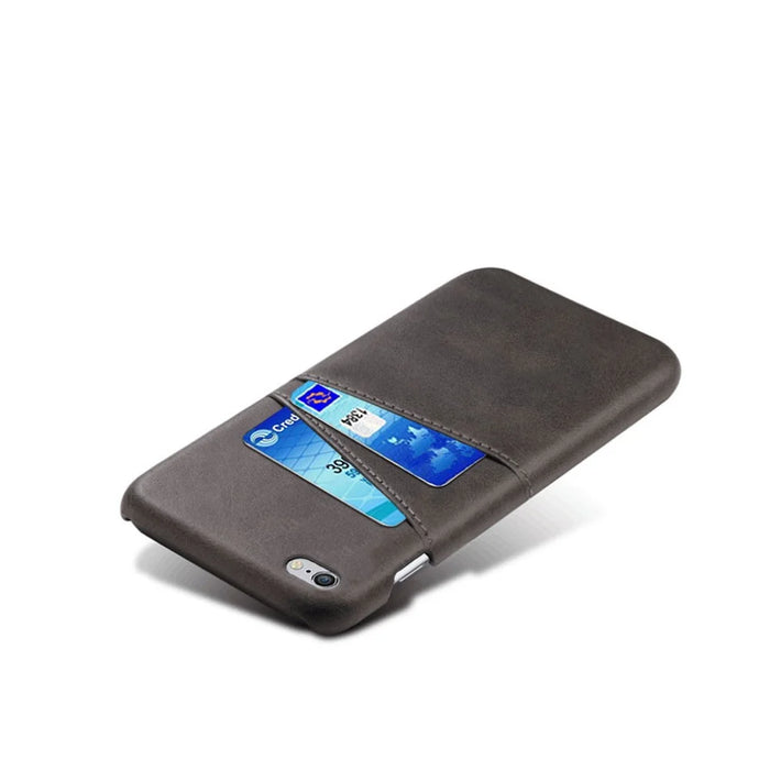 Double Card Slots PU Leather Coated PC Case for iPhone 6s/6 - Black - 2