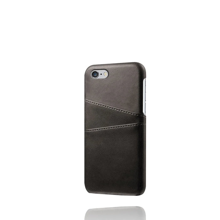Double Card Slots PU Leather Coated PC Case for iPhone 6s/6 - Black - 3