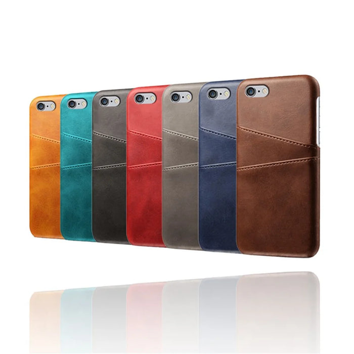 Double Card Slots PU Leather Coated PC Case for iPhone 6s/6 - Black - 5