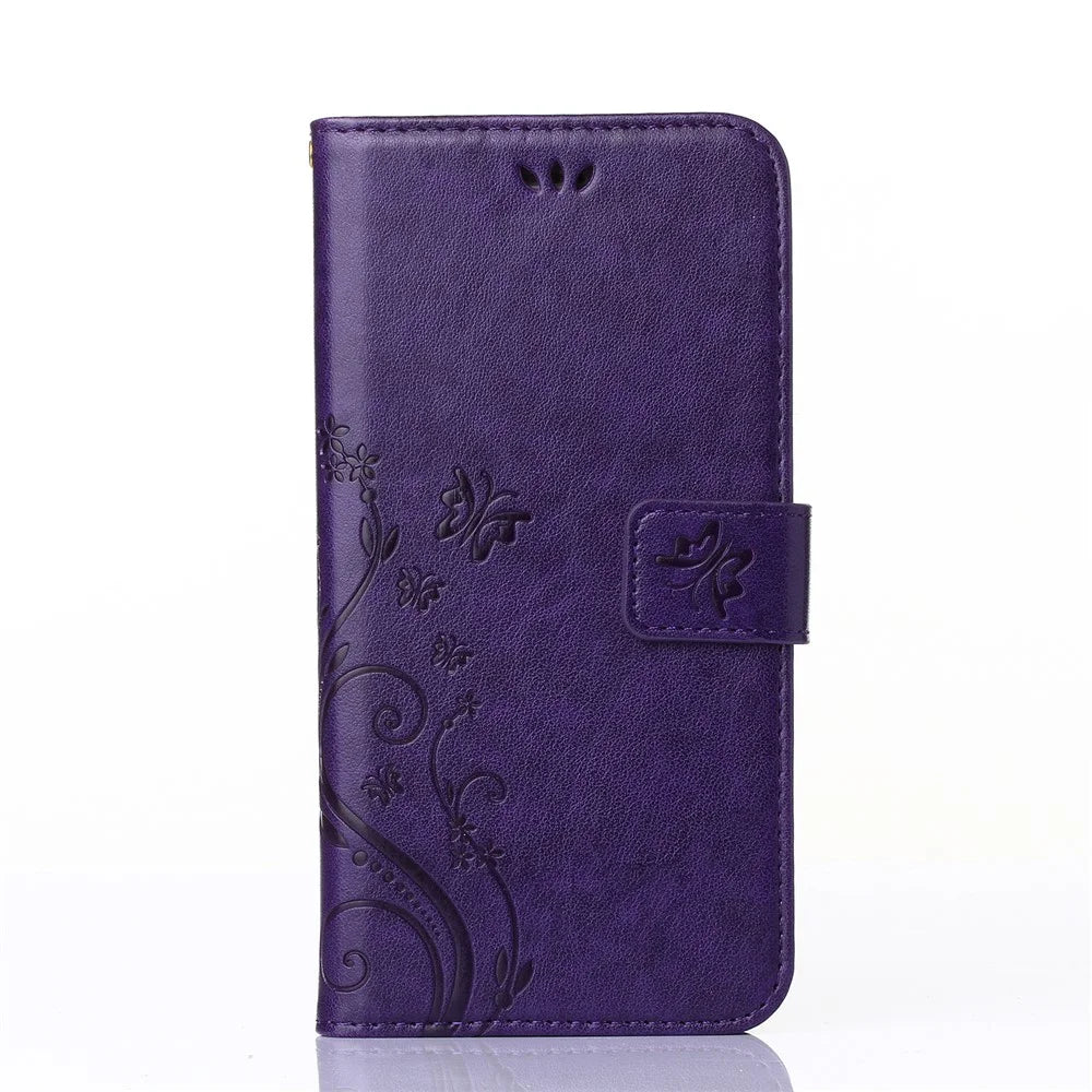 Imprint Butterfly Flower Stand Leather Case with Strap for iPhone 6s Plus / 6 Plus 5.5-inch - Purple - 1