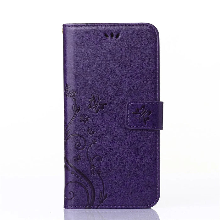 Imprint Butterfly Flower Stand Leather Case with Strap for iPhone 6s Plus / 6 Plus 5.5-inch - Purple - 1