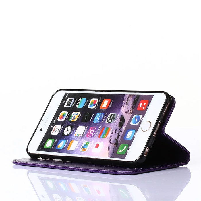 Imprint Butterfly Flower Stand Leather Case with Strap for iPhone 6s Plus / 6 Plus 5.5-inch - Purple - 2