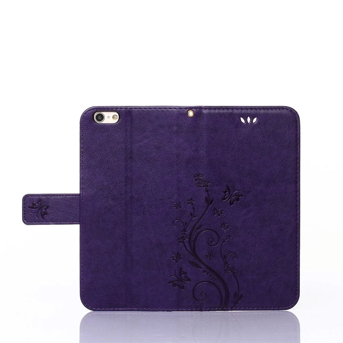 Imprint Butterfly Flower Stand Leather Case with Strap for iPhone 6s Plus / 6 Plus 5.5-inch - Purple - 5