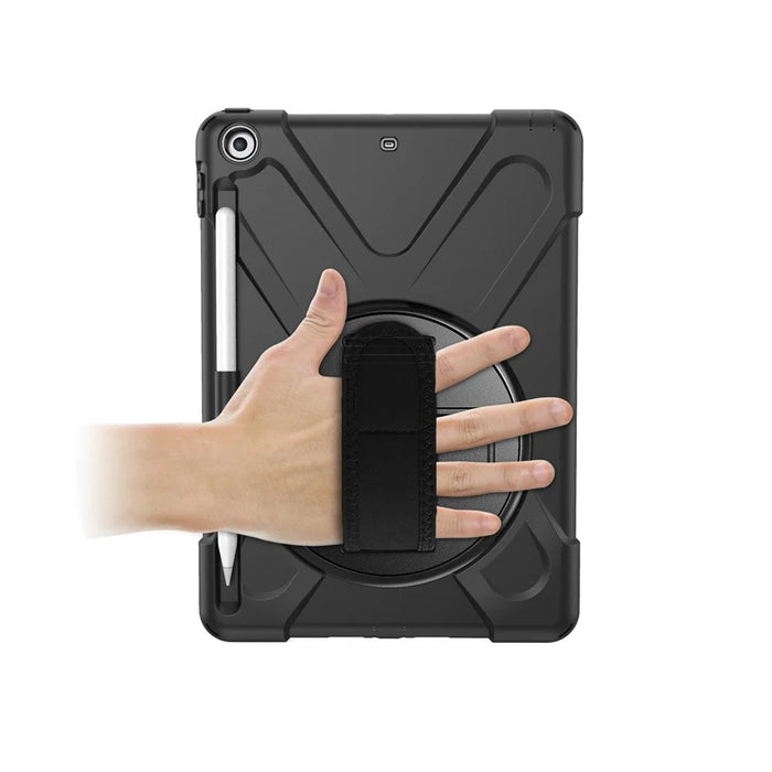 X-Shape PC + TPU Combo Case for iPad 9.7-inch (2018) / (2017) with Hand Strap [360 Degree Rotary Kickstand] - Black - 3