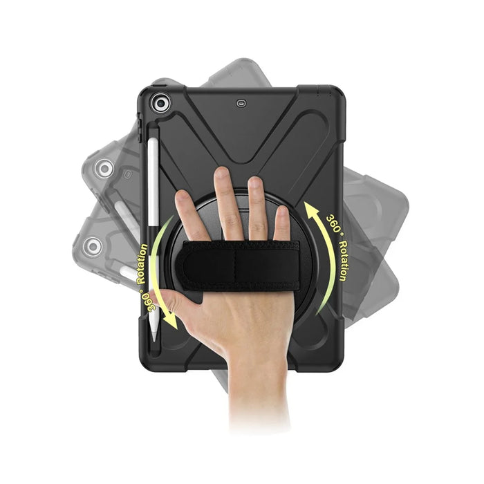 X-Shape PC + TPU Combo Case for iPad 9.7-inch (2018) / (2017) with Hand Strap [360 Degree Rotary Kickstand] - Black - 4