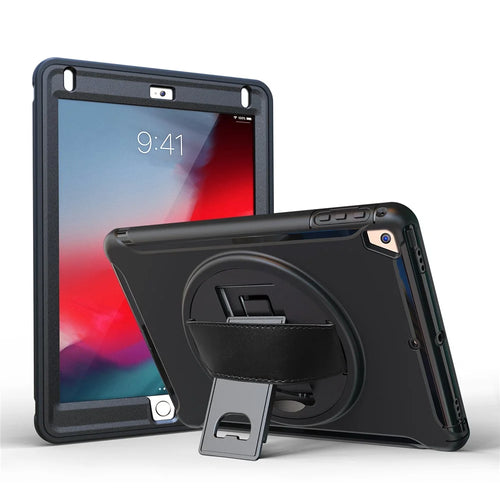 360 Degree Rotable TPU + PC Tablet Case with Kickstand and Adjustable Hand Strap for iPad 9.7 (2018) / 9.7 (2017) / Air / Air 2/ Pro 9.7 (2016) - Black - 1