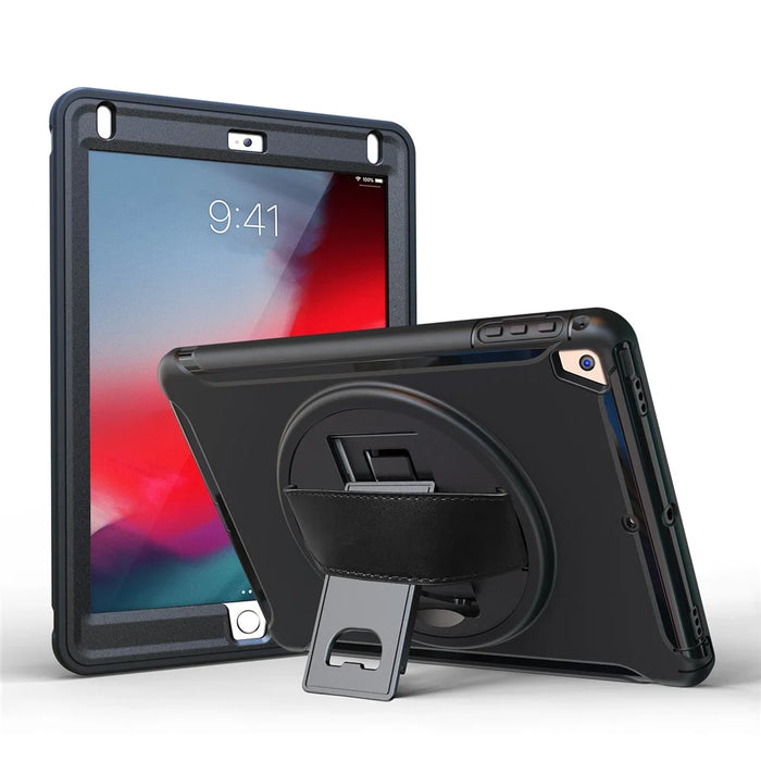 360 Degree Rotable TPU + PC Tablet Case with Kickstand and Adjustable Hand Strap for iPad 9.7 (2018) / 9.7 (2017) / Air / Air 2/ Pro 9.7 (2016) - Black - 1