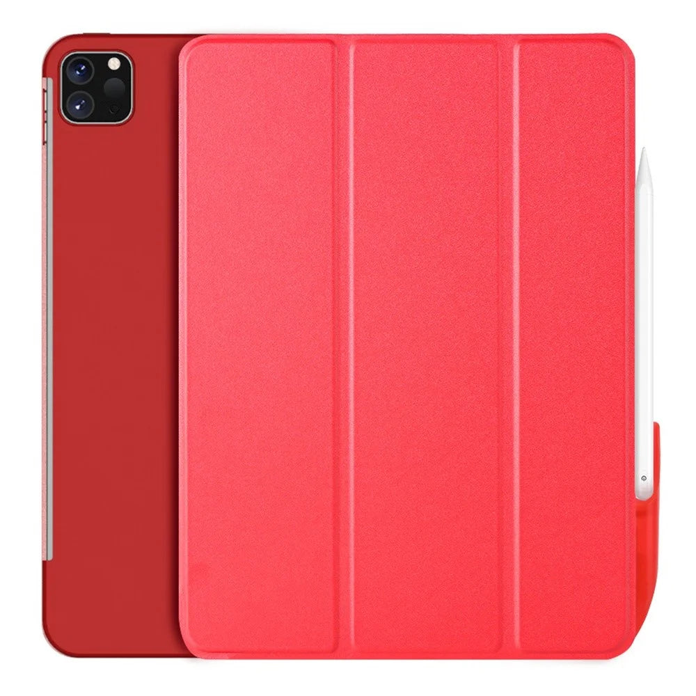 Tri-fold Stand PU Leather Smart Case Cover with Removable Pen Cap for iPad Air (2020) / Air (2022) / Pro 11-inch (2018) / (2020) / (2021) / (2022)- Red - 1