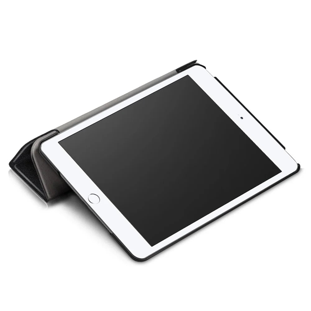 For iPad mini (2019) 7.9 inch / mini 4 Sturdy Tri-fold Stand Leather Smart Tablet Cover Case - Black - 7