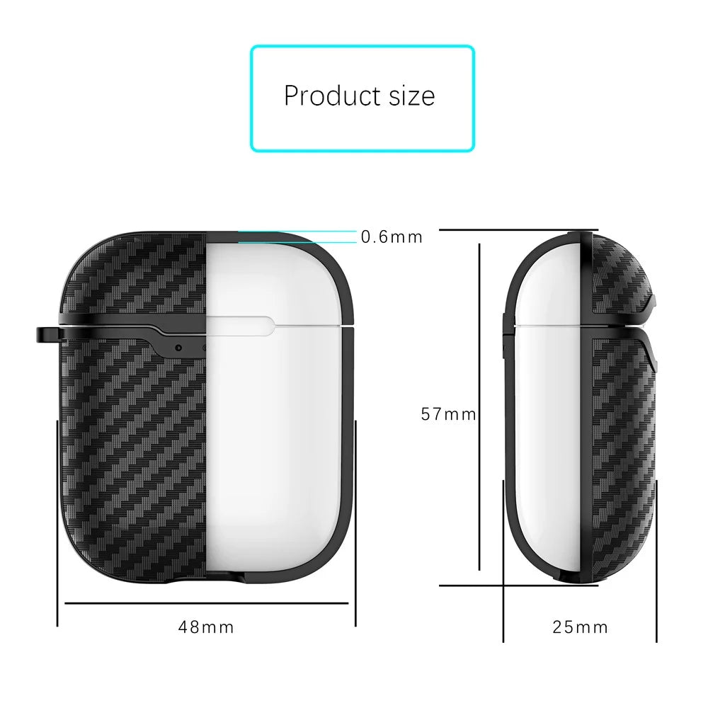 Carbon Fiber Texture TPU Protective Case for AirPods with Charging Case (2016) with Carabiner - Black - 2