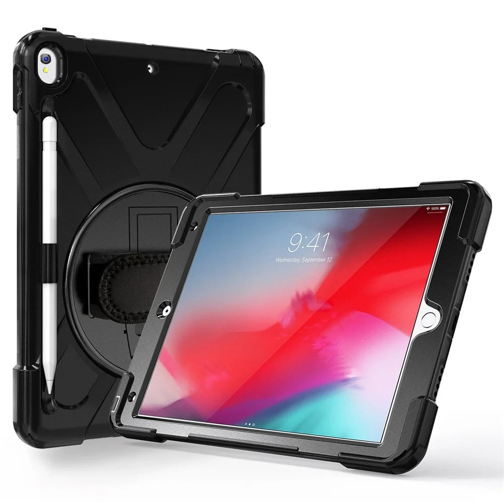 [X-Shape] PC + TPU 360-degree Swivel Kickstand Case with Hand Strap for iPad Air 10.5 inch (2019) / Pro 10.5-inch (2017) - Black - 1